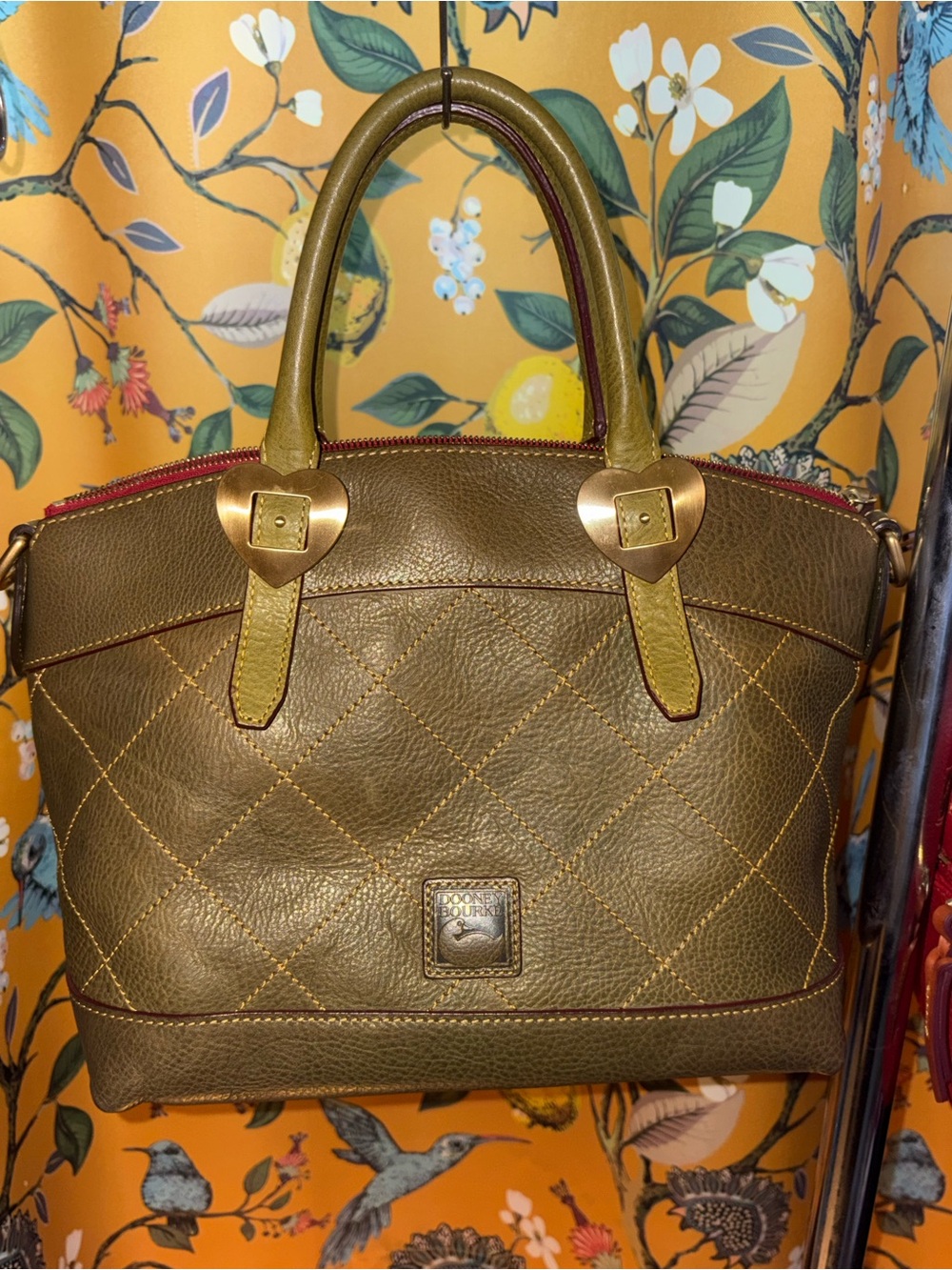 Dooney & Bourke Olive Fern Green Quilted Florentine Leather Domed Satchel